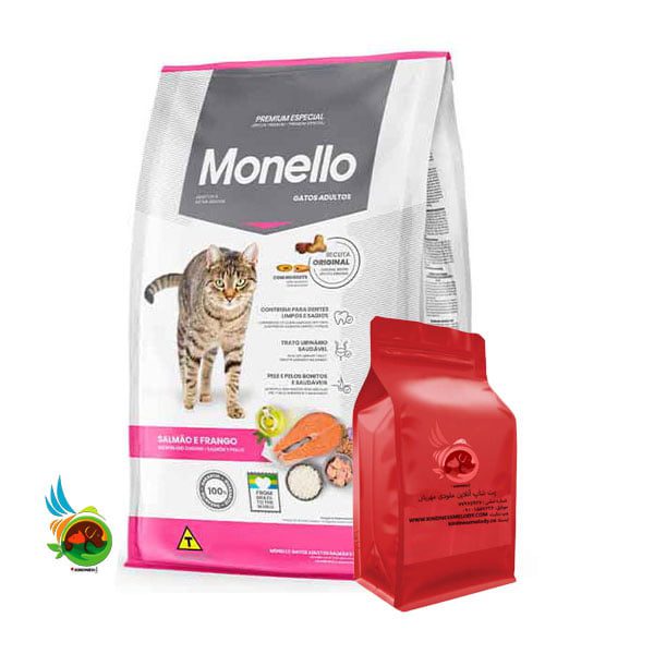 غذای خشک گربه بالغ مونلو با طعم سالمون و مرغ Monello adult cat salmon & chicken وزن ۱ کیلوگرم ( بسته